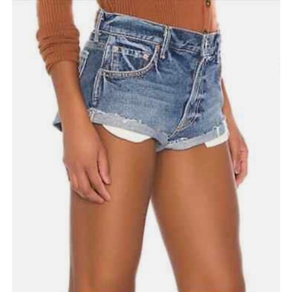 GRLFRND Denim Jessie Jean Medium Wash Raw Hem Shorts In Honey Dew Size 27 - Picture 1 of 7